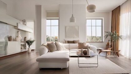 Fototapeta premium Incorporating Seasonal Decor in White and Neutral Living Room