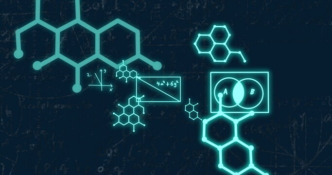 Image of mathematical equations on black background - Powered by Adobe