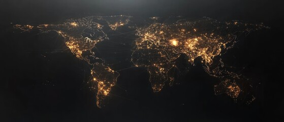 Naklejka premium A night view of Earth highlighting city lights and regions.