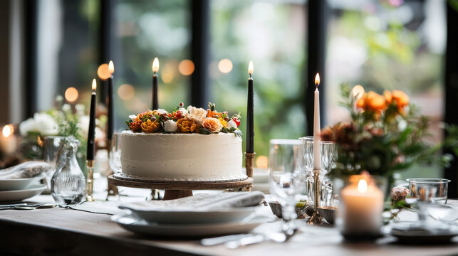 elegant birthday dinner table set with fine china and floral decor