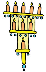illuminati symbols, hanging chandelier with burning candles on it