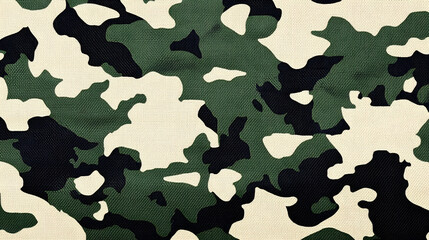 A camouflage pattern with an olive green, black, and white color scheme. The background is solid in the center of the canvas, and the design incorporates elements from military uniforms.