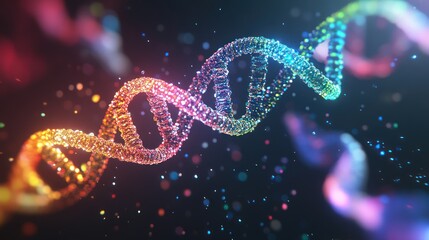 colorful DNA helix, isolated on a dark background
