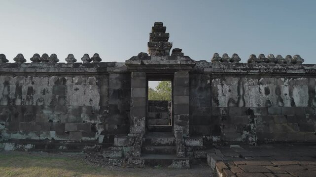 Yogyakarta, Indonesia - Candi Ratu Boko Palace archaeological site in Java. South of Prambanan temple complex during Sunset