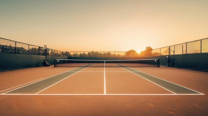A serene tennis court at sunset, inviting for a game or practice.