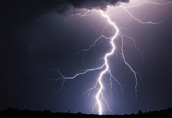 Spectacular Lightning Flashes Illuminate the Dramatic Cloudy Dark Night Sky.