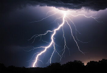 Spectacular Lightning Flashes Illuminate the Dramatic Cloudy Dark Night Sky.