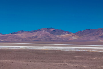 Ojos del Salado highest volcano on Earth mountain summit in Atacama desert in Chile. Volcanic mountain landscape in arid dry altiplano high altitude plains of chilean Andes