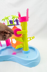 Various toys cube, shovel, hoe, among others to play on the beach