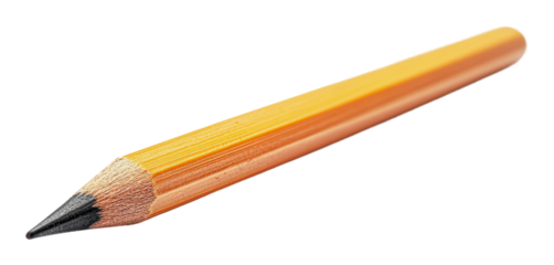 Yellow pencil with sharp tip on white, cut out - stock png.