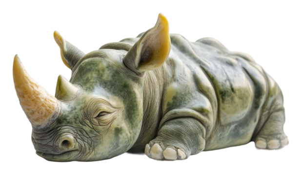Rhinoceros sculpture displaying intricate details, cut out - stock png.