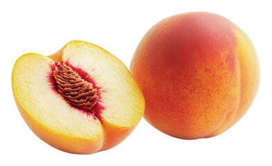 Fresh peaches displayed with a vibrant appearance, cut out - stock png.