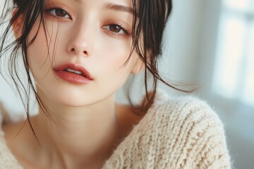 Middle-aged Woman Beauty Portrait Skincare Cosmetics Natural Light Elegant Make-up