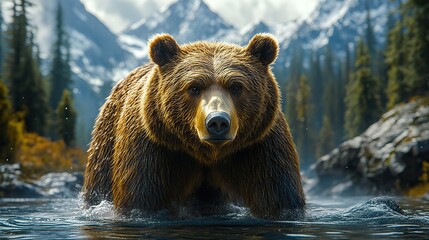 Obraz premium A bear with a mountain or forest in the background