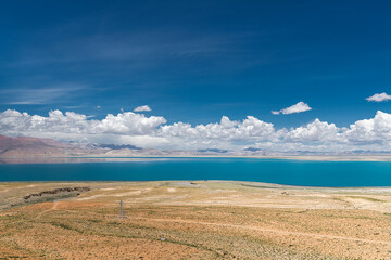 Panorama of Manasarovar lake in Western Tibet, China