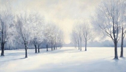 Obraz premium A serene winter landscape featuring snow-covered trees and a tranquil atmosphere.