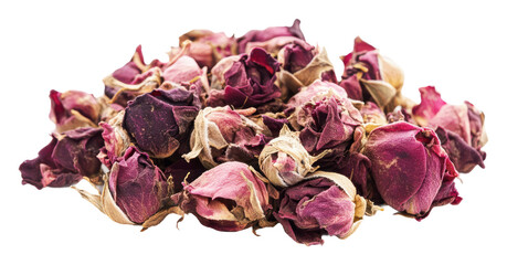 Dried rose buds for aromatherapy and decoration, cut out - stock png.