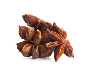Aromatic star anise spice on white background