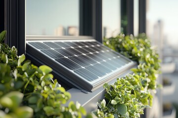 Fototapeta premium Innovative solar technology showcase transparent solar windows urban rooftop design exhibition modern environment innovative viewpoint future energy concepts
