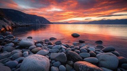 Obraz premium breathtaking sunset over the tranquil waters of fjords