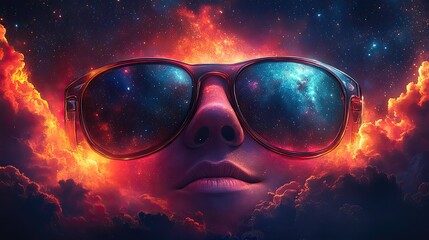 Fototapeta premium A cartoon character sporting sunglasses embodies the carefree spirit of summer in a cosmic art style