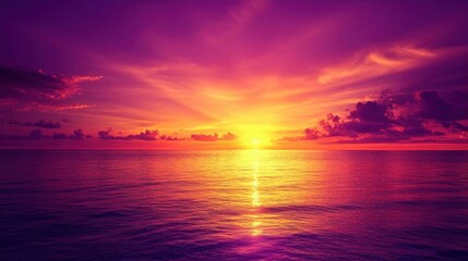 Naklejka premium A vibrant sunset over calm waters, creating a serene atmosphere.