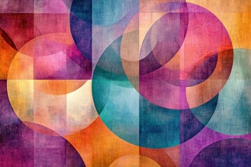 Abstract composition featuring colorful overlapping circles and shapes.