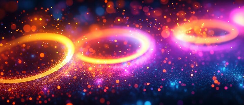 Vibrant Abstract Neon Rings and Glowing Particles Background for Sports Games and Events