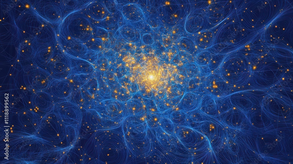 Poster dynamic web of interconnected dots and lines on vibrant blue. technology and communication network i