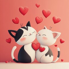 Obraz premium Cute Cartoon Animals in Love: A 2D Valentine's Scene