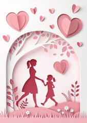 Elegant Mother’s Day card with mom and daughter silhouettes, papercut style.