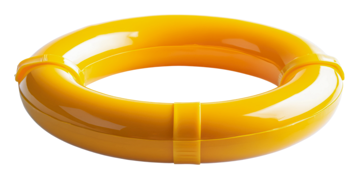 Bright yellow lifebuoy for water safety measures, cut out - stock png.