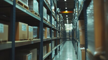 Smart warehouse management system using augmented reality technology to identify package picking and delivery . Concept of future supply chain and logistics