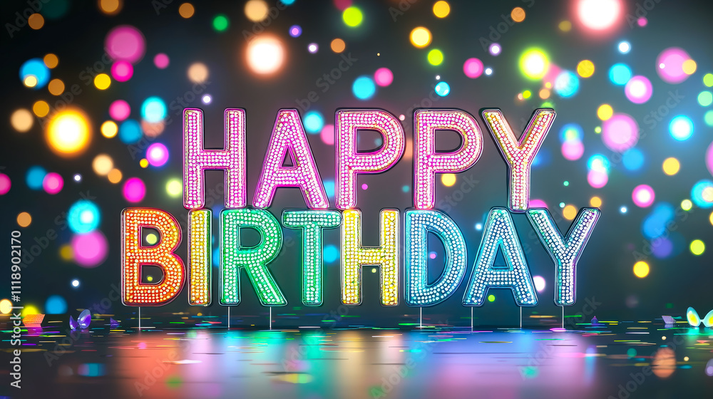 Poster colorful lights and decorations create a festive atmosphere for a joyful birthday celebration event 