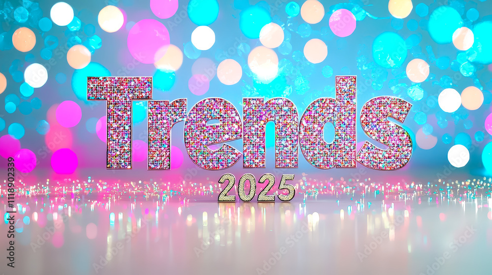 Poster Colorful display of trends for 2025 with sparkling letters and vibrant bokeh background