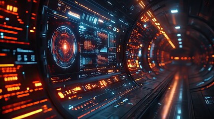 Obraz premium A futuristic bank, adorned with holographic elements and digital symbols, embodies the seamless integration of technology and finance