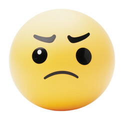 Fototapeta premium Emotional yellow ball with a frowning expression, cut out - stock png.