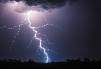 Spectacular Lightning Flashes Illuminate the Dramatic Cloudy Dark Night Sky.