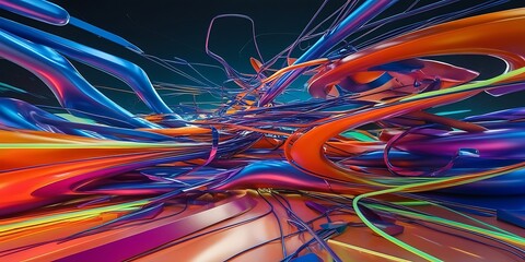 Obraz premium Abstract vibrant colorful swirls and lines forming a dynamic, energetic composition.