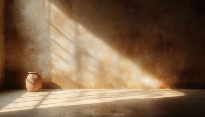 Minimalist Room with Warm Lighting and Textured Wall Background for Studio Display
