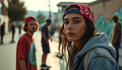 Vibrant Urban Scene with Young Skateboarders and Street Style Confidence