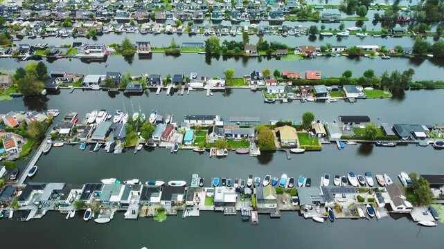 Houses and Boats, Islands and Canals. Scheendijk, Netherlands