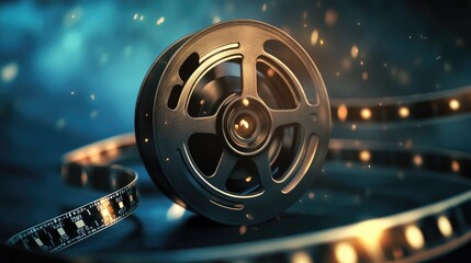 Film reel with sparks, cinematic concept.