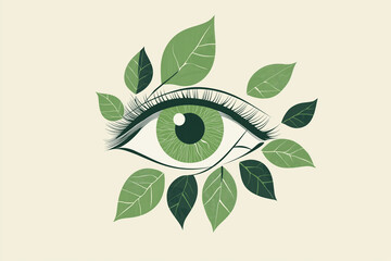 Modern eye screening poster with eco-friendly design, minimalism, green and white tones, educational and approachable aesthetic