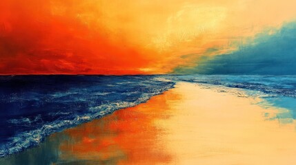 A beach scene with the sky fading from orange to indigo