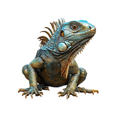 Fototapeta premium Majestic Golden and Teal Iguana A 3D Render of an Exotic Lizard