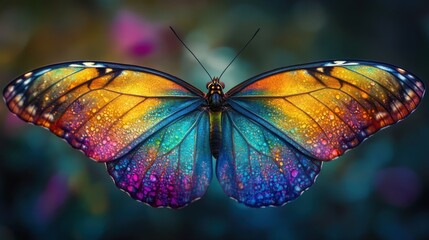 A butterfly's wings, with bright colors fading into each other