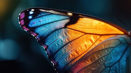 A butterfly's wings, with bright colors fading into each other..