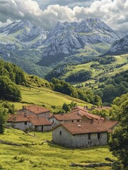 Landscape in the Bra&Atilde;&plusmn;a de Tuiza shepherd village in the council of Teverga within Las Ubi&Atilde;&plusmn;as - La Mesa Natural Park of Asturias in Spain, Europe