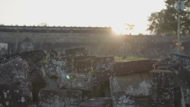 Yogyakarta, Indonesia - Candi Ratu Boko Palace archaeological site in Java. South of Prambanan temple complex during Sunset